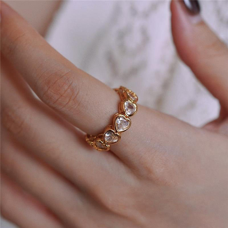 Retro Heart Shape Copper Plating Inlay Zircon Open Rings