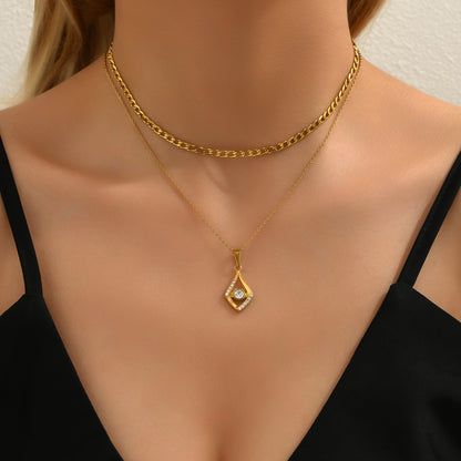 Sexy Romantic Simple Style Water Droplets Stainless Steel 18k Gold Plated Glass Stone Pendant Necklace Necklace In Bulk