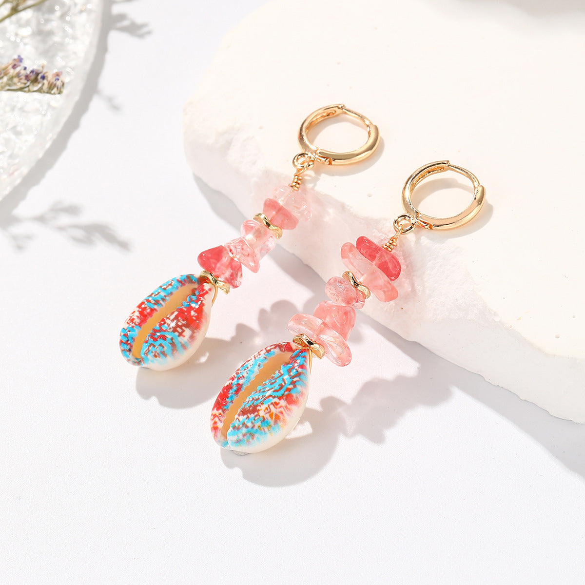 1 Pair Ethnic Style Irregular Beaded Plating Shell Drop Earrings