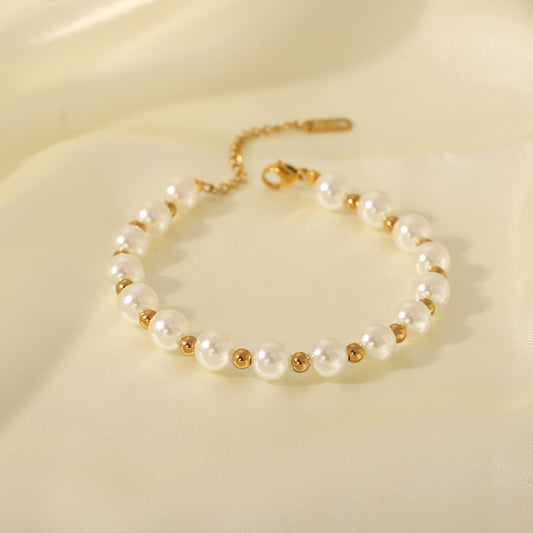 Ig Style Baroque Style French Style Pearl Stainless Steel Beaded Plating 18k Gold Plated Women's Bracelets