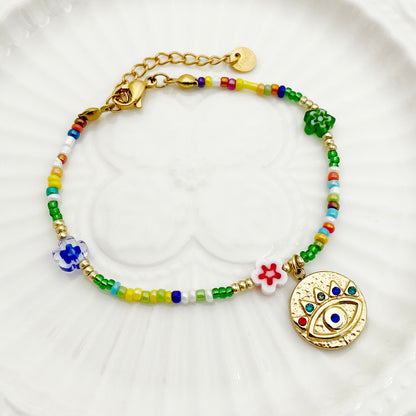 Casual Vacation Devil's Eye Flower Stainless Steel Beaded Plating Gold Plated Bracelets Necklace