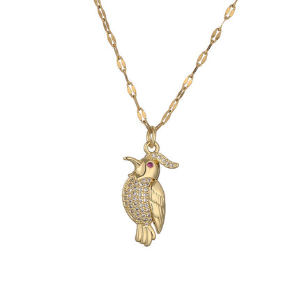 Ig Style Simple Style Woodpecker Bird Stainless Steel Copper Gold Plated Zircon Pendant Necklace In Bulk