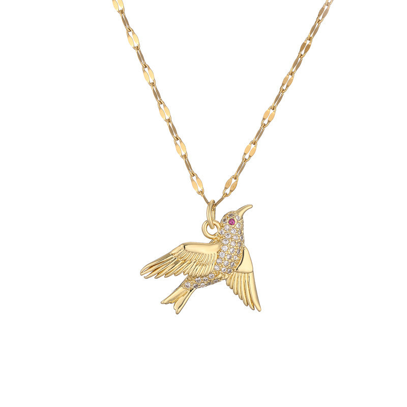 Ig Style Simple Style Woodpecker Bird Stainless Steel Copper Gold Plated Zircon Pendant Necklace In Bulk