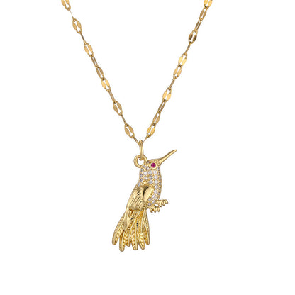 Ig Style Simple Style Woodpecker Bird Stainless Steel Copper Gold Plated Zircon Pendant Necklace In Bulk