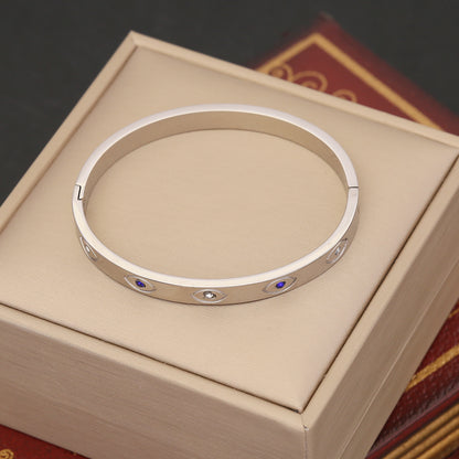 Hip-hop Commute Devil's Eye Stainless Steel Plating Inlay Artificial Gemstones Bangle