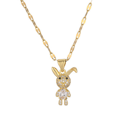 Ig Style Simple Style Rabbit Animal Giraffe Stainless Steel Copper Gold Plated Zircon Pendant Necklace In Bulk