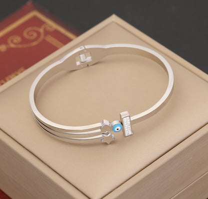 Simple Style Commute Devil's Eye Heart Shape Stainless Steel Plating Inlay Artificial Diamond Bangle