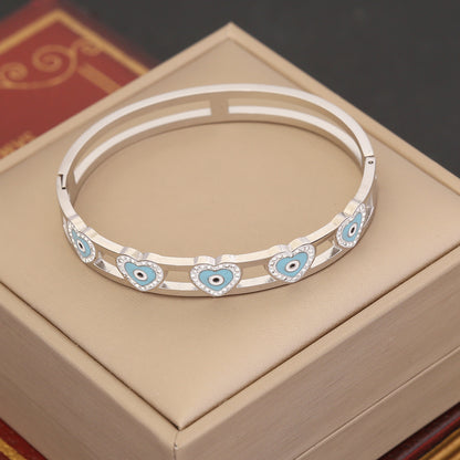 Simple Style Commute Devil's Eye Heart Shape Stainless Steel Plating Inlay Artificial Diamond Bangle