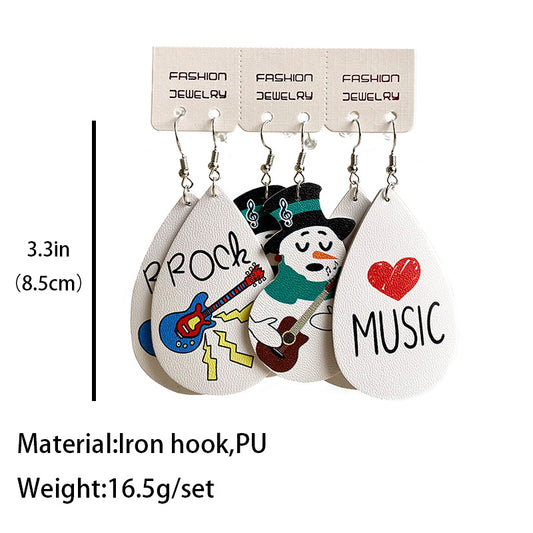 1 Set Cute Letter Snowman Leather Drop Earrings