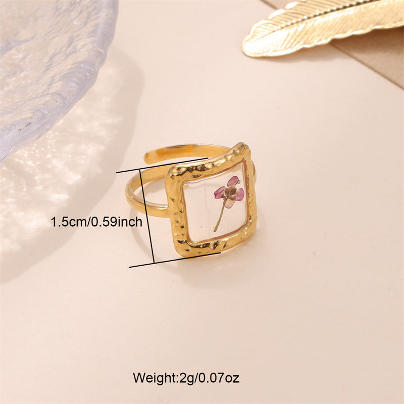 Cute Pastoral Oval Flower Stainless Steel Plating 18k Gold Plated Open Rings