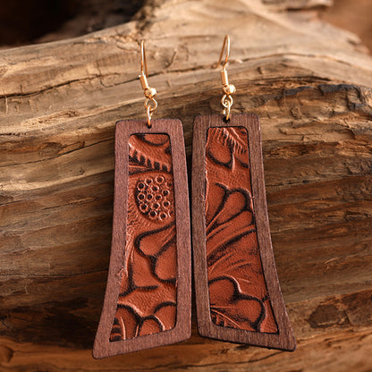 1 Pair Retro Fish Wood Leather Copper Drop Earrings