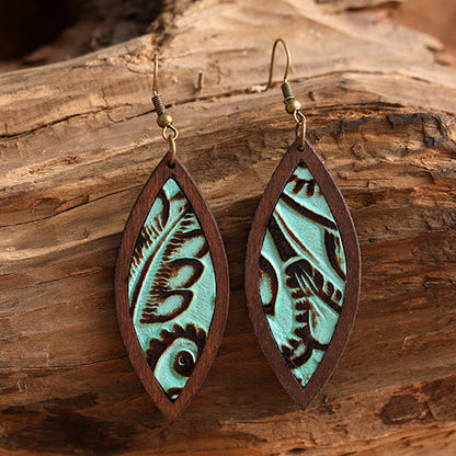 1 Pair Retro Fish Wood Leather Copper Drop Earrings