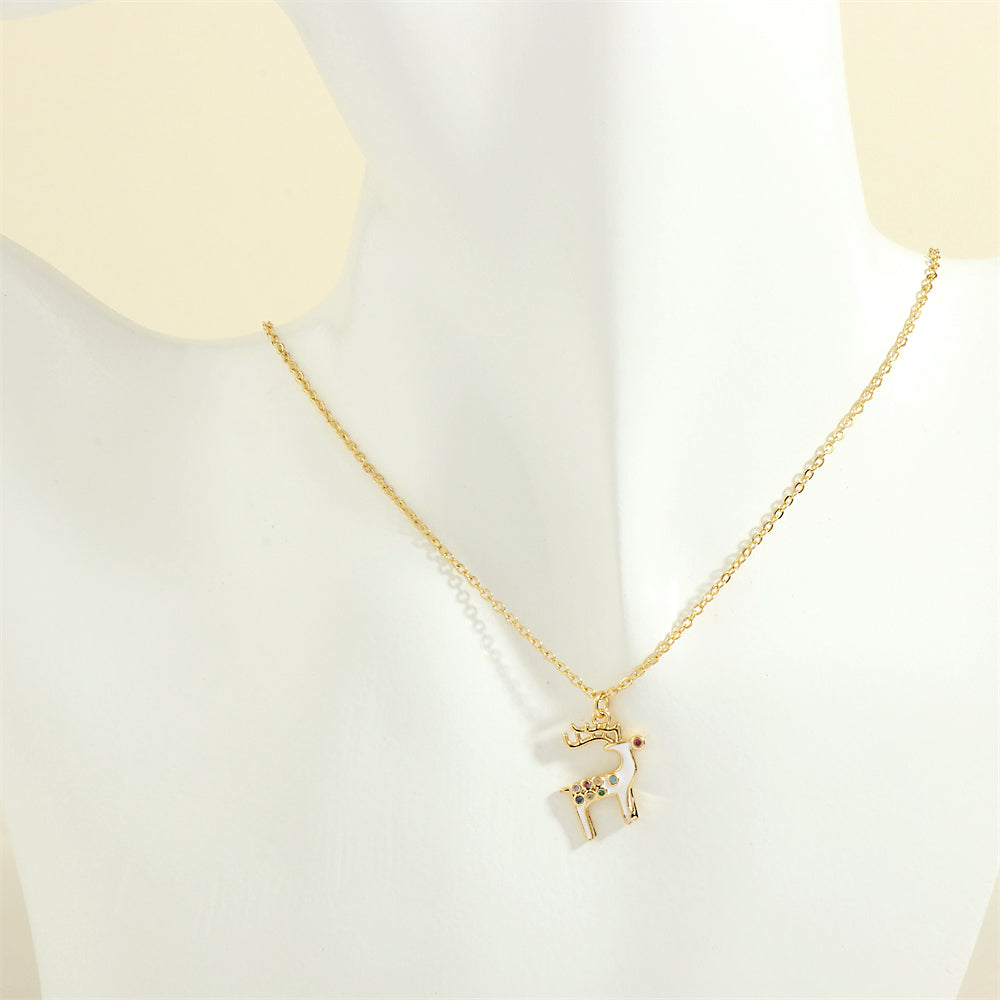 Ig Style Cartoon Style Santa Claus Snowflake Elk Copper 18k Gold Plated Zircon Pendant Necklace In Bulk