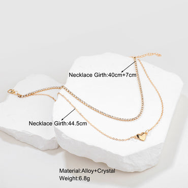 Ig Style Heart Shape Rhinestones Alloy Wholesale Double Layer Necklaces