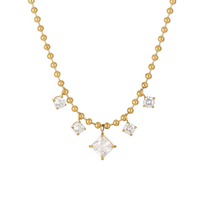 Elegant Lady Geometric Stainless Steel White Gold Plated Gold Plated Zircon Necklace In Bulk