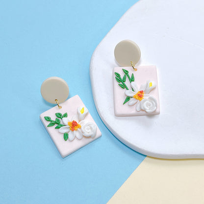 1 Pair Elegant Lady Sweet Geometric Flower Soft Clay Drop Earrings