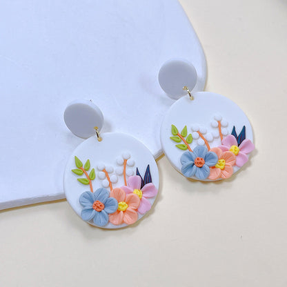 1 Pair Elegant Lady Sweet Geometric Flower Soft Clay Drop Earrings