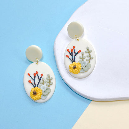 1 Pair Elegant Lady Sweet Geometric Flower Soft Clay Drop Earrings