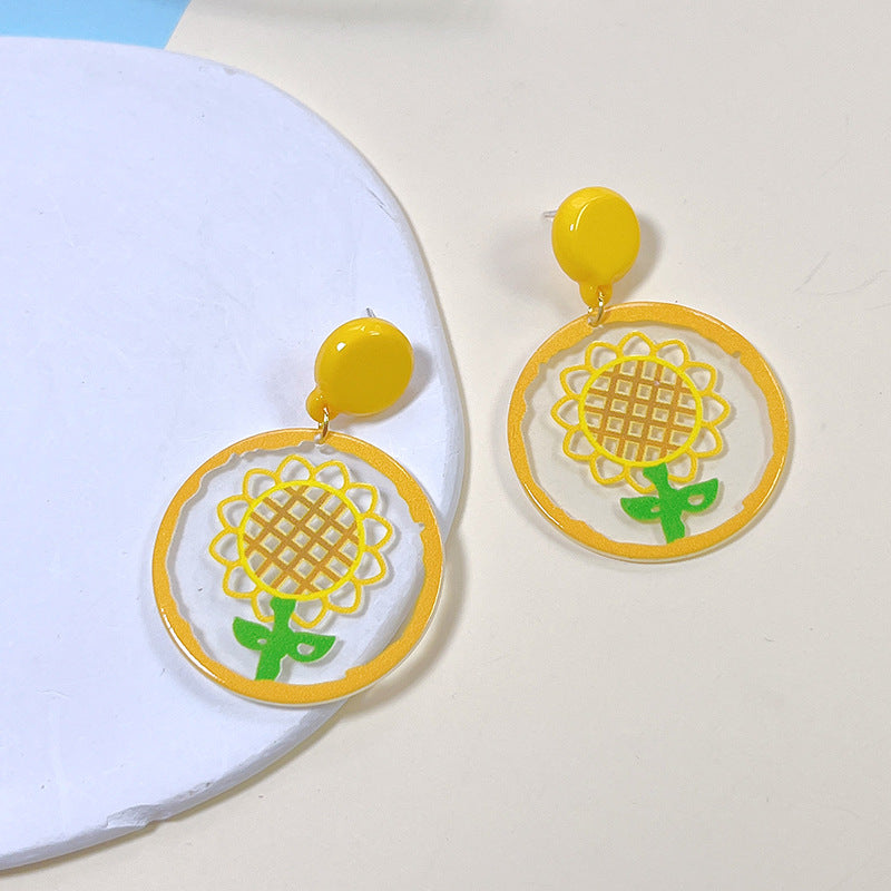 1 Pair Sweet Geometric Flower Arylic Drop Earrings