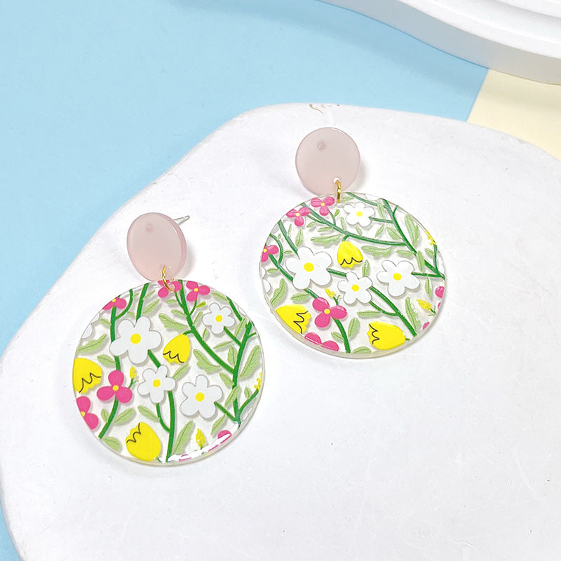 1 Pair Sweet Geometric Flower Arylic Drop Earrings