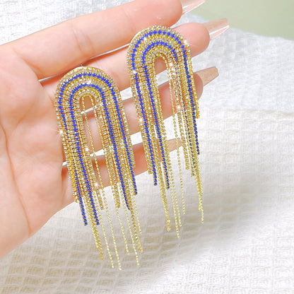 1 Pair Elegant Streetwear U Shape Tassel Inlay Copper Zircon Drop Earrings