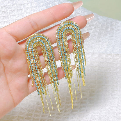 1 Pair Elegant Streetwear U Shape Tassel Inlay Copper Zircon Drop Earrings