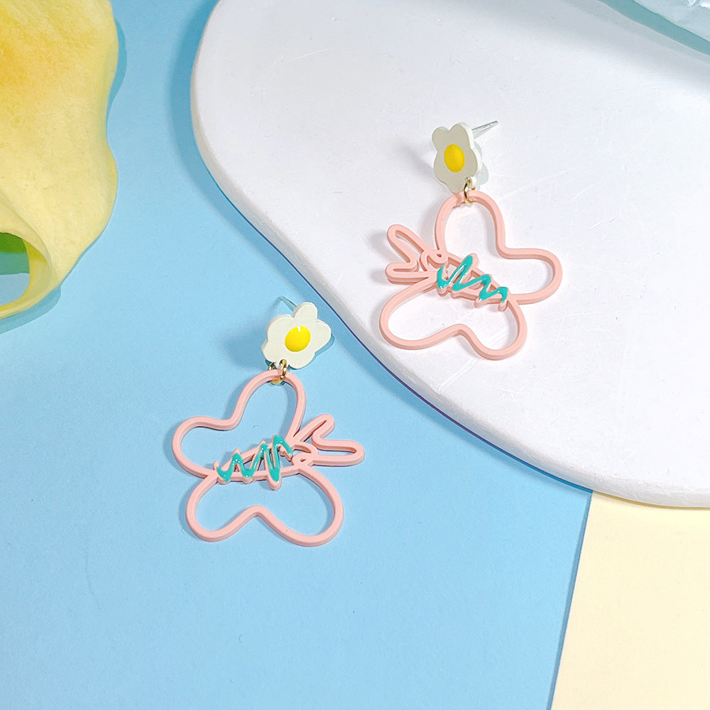 1 Pair Cute Flower Butterfly Spray Paint Plating Alloy Drop Earrings