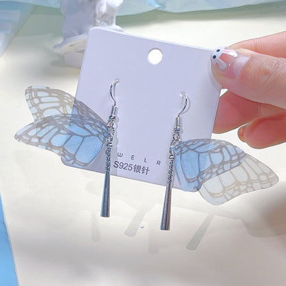 1 Pair Sweet Butterfly Plating Organza Drop Earrings