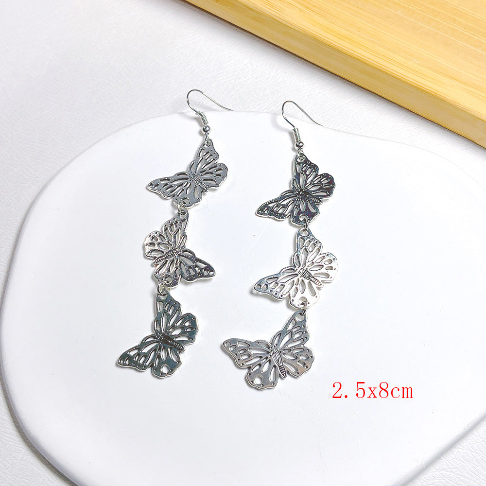 1 Pair Cute Butterfly Metal Drop Earrings