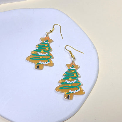 1 Pair Cute Ethnic Style Cartoon Character Christmas House Snowman Printing Arylic Drop Earrings