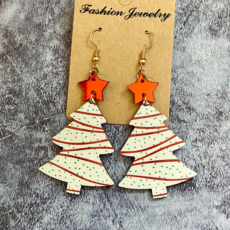 1 Pair Commute Leaf Printing Wood Drop Earrings