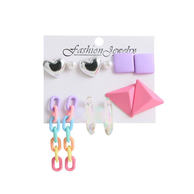 1 Set Sweet Heart Shape Plating Resin Drop Earrings Ear Studs