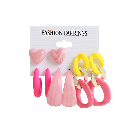 1 Set Sweet Heart Shape Plating Resin Drop Earrings Ear Studs