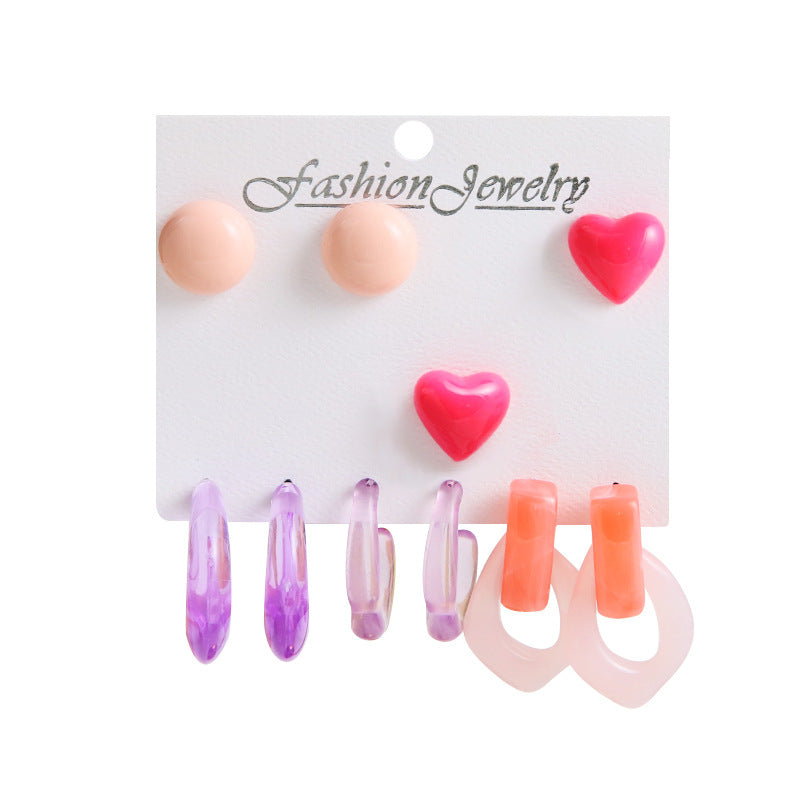 1 Set Sweet Heart Shape Plating Resin Drop Earrings Ear Studs