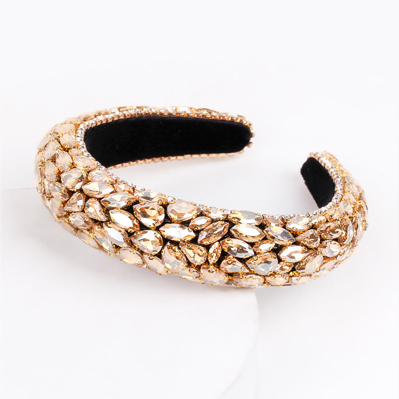 Women'S Retro Lady Water Droplets Cloth Inlay Rhinestones Hair Band