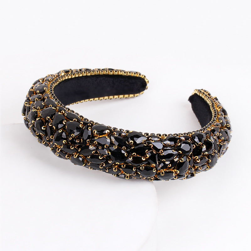 Women'S Retro Lady Water Droplets Cloth Inlay Rhinestones Hair Band