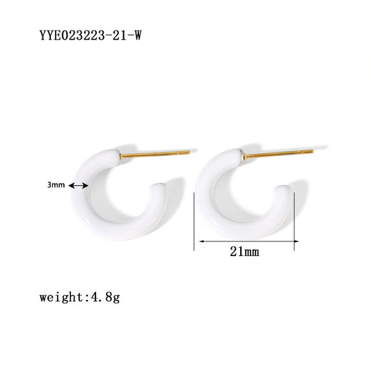 1 Pair Basic Korean Style C Shape Plating Stainless Steel 18k Gold Plated Ear Studs