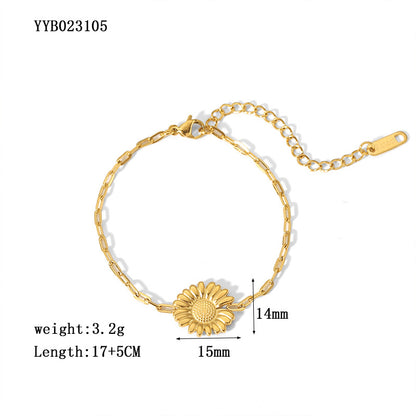 Elegant Lady Flower Butterfly Fish Stainless Steel Plating Chain Inlay Rhinestones 18k Gold Plated Bracelets