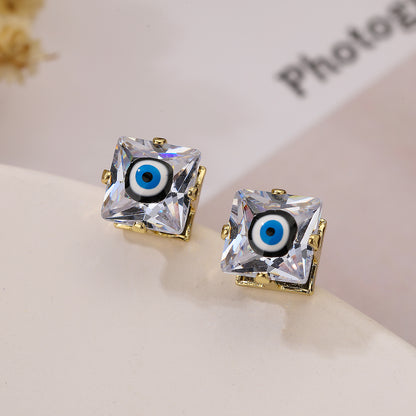 1 Pair Simple Style Commute Devil's Eye Enamel Plating Inlay Copper Zircon 18k Gold Plated Ear Studs