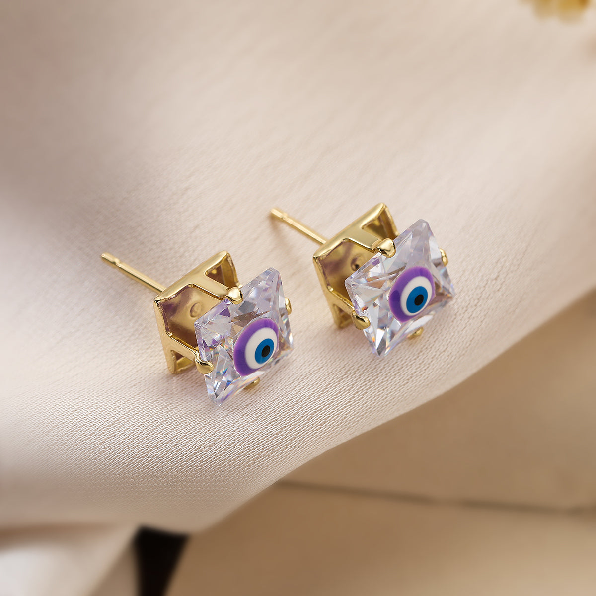 1 Pair Simple Style Commute Devil's Eye Enamel Plating Inlay Copper Zircon 18k Gold Plated Ear Studs