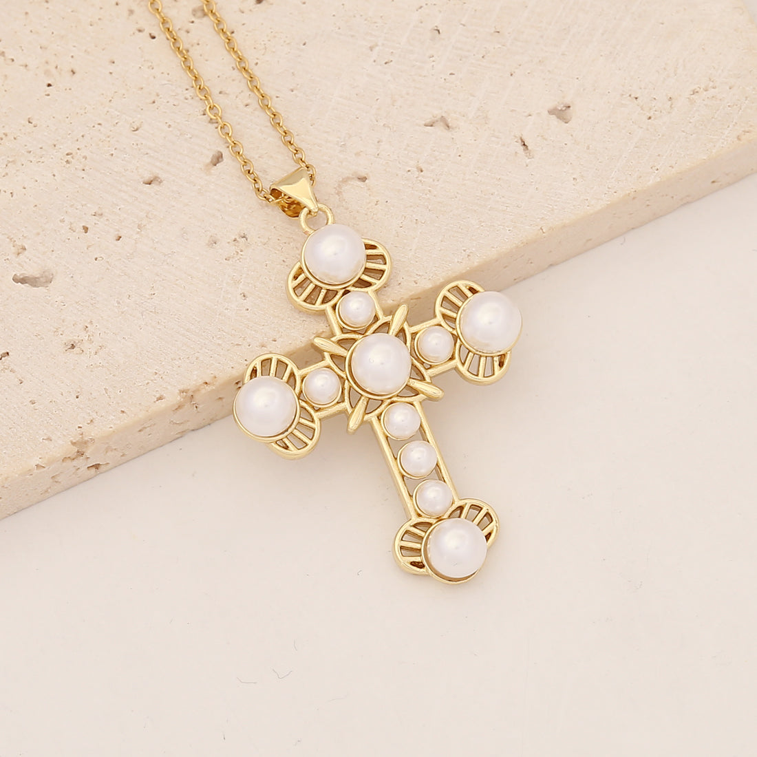 Commute Cross Copper Inlay Zircon Pendant Necklace