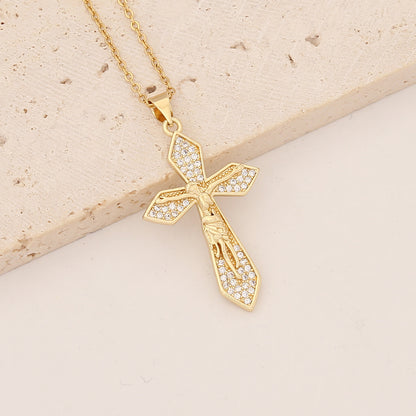 Commute Cross Copper Inlay Zircon Pendant Necklace