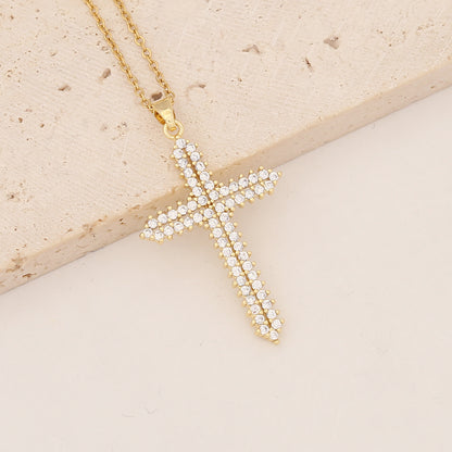 Commute Cross Copper Inlay Zircon Pendant Necklace