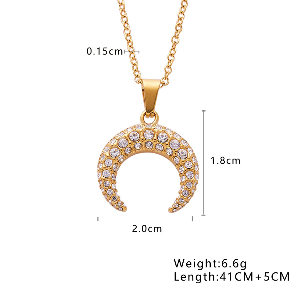 Elegant Moon Stainless Steel 18k Gold Plated Zircon Necklace In Bulk