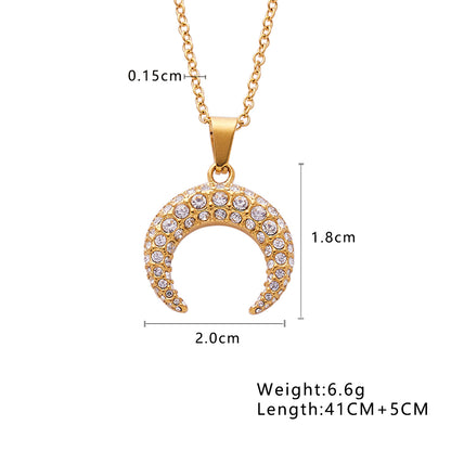 Elegant Moon Stainless Steel 18k Gold Plated Zircon Necklace In Bulk