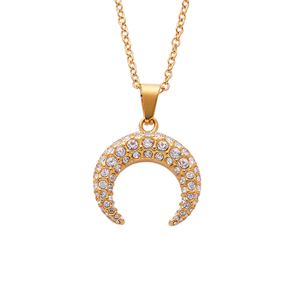 Elegant Moon Stainless Steel 18k Gold Plated Zircon Necklace In Bulk