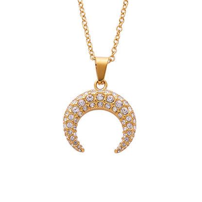 Elegant Moon Stainless Steel 18k Gold Plated Zircon Necklace In Bulk