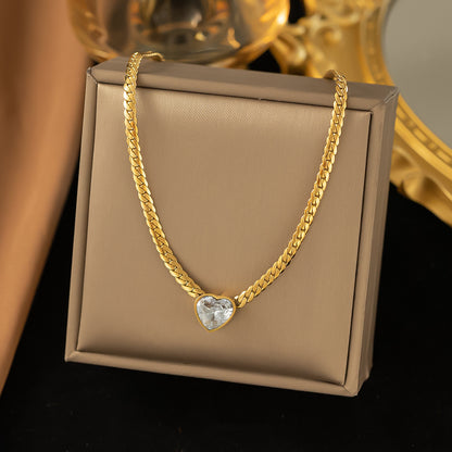 Simple Style Heart Shape Titanium Steel Plating Inlay Zircon 18k Gold Plated Necklace