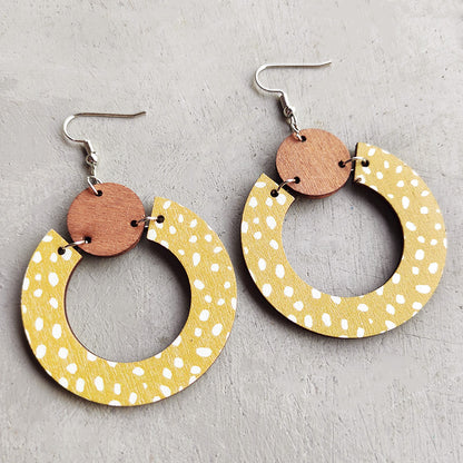 1 Pair Simple Style Streetwear Polka Dots Wood Drop Earrings