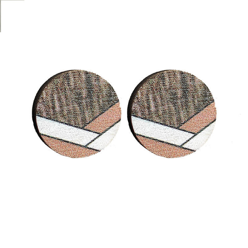 Wholesale Jewelry Simple Style Hexagon Round Wood Ear Studs
